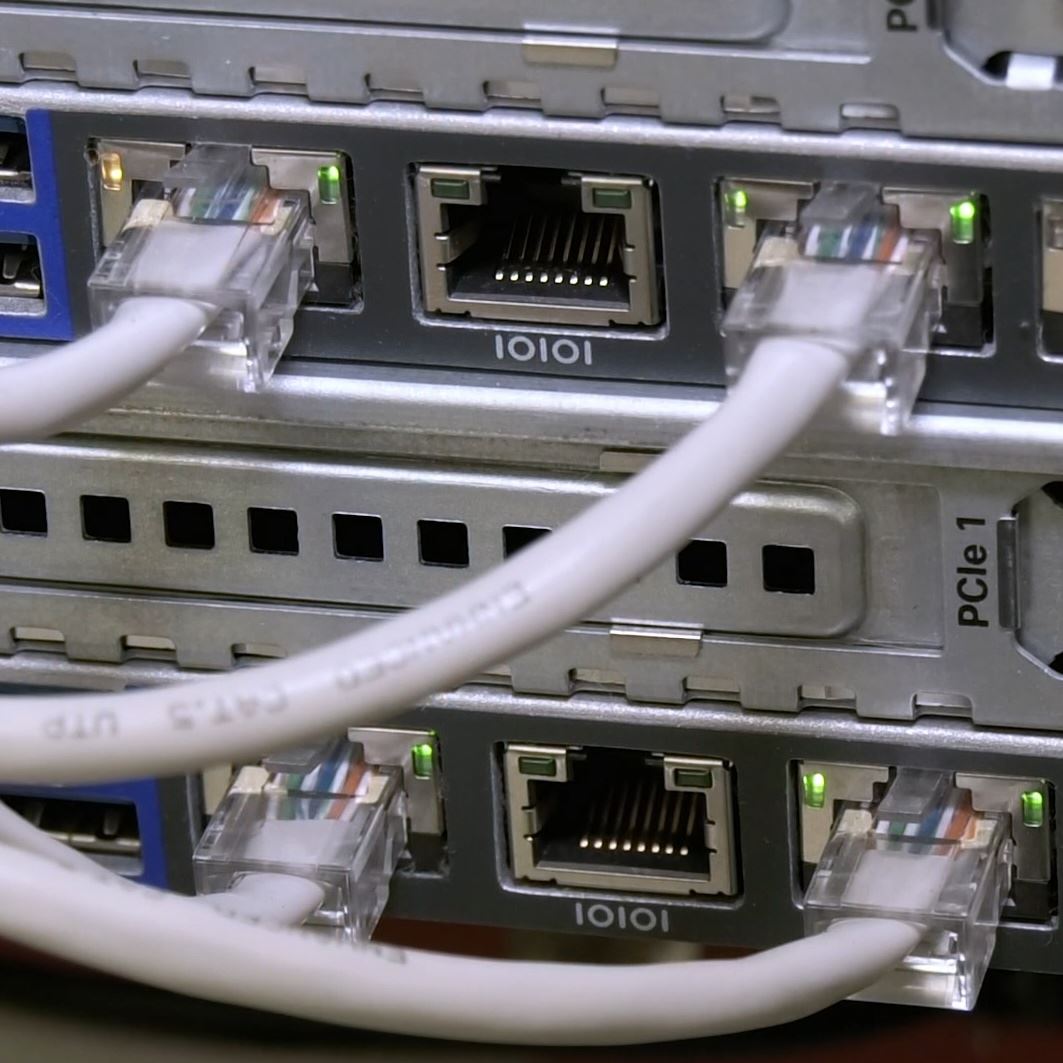  Ethernet cords plugged into a server