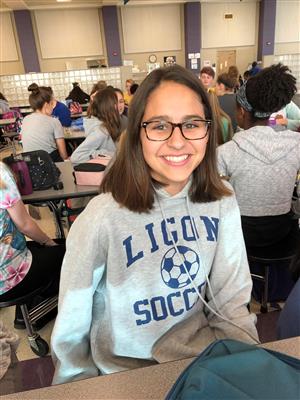 Girl in Ligon MS sweatshirt 