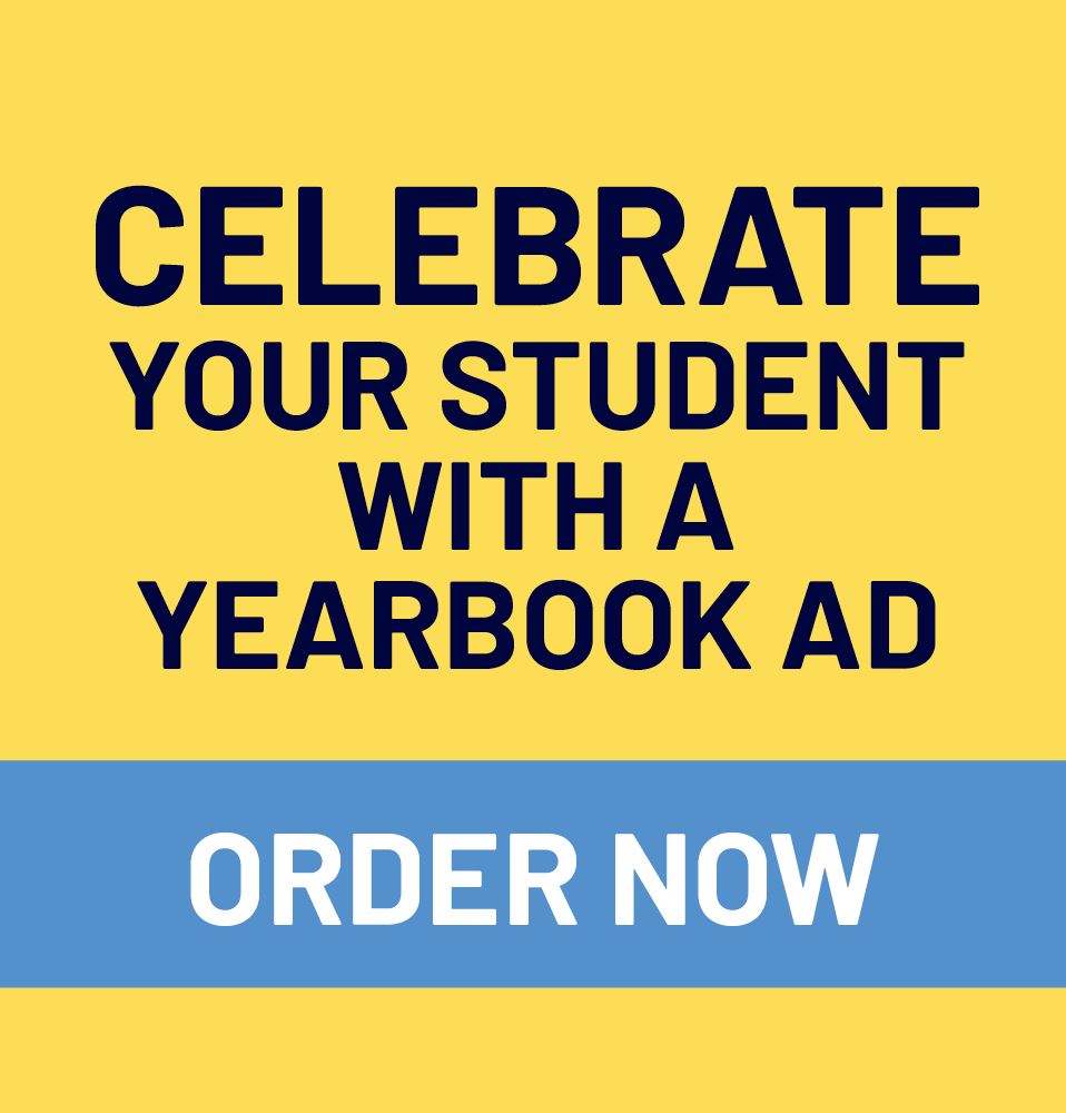  Yellow background with text: celebrate your student with a yearbook ad