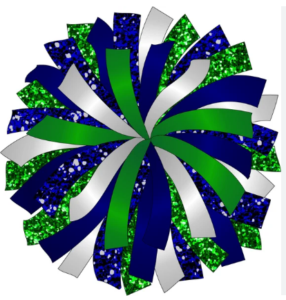  blue, green and white cheer pom pom