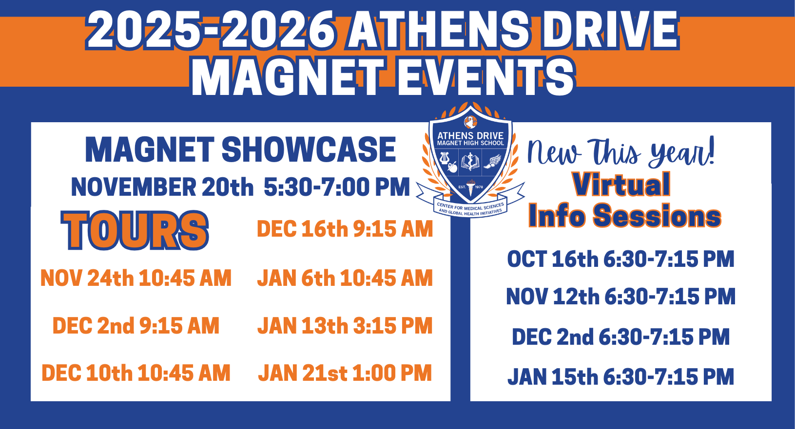 showcase, tour, and virtual infor session dates - see school calendar