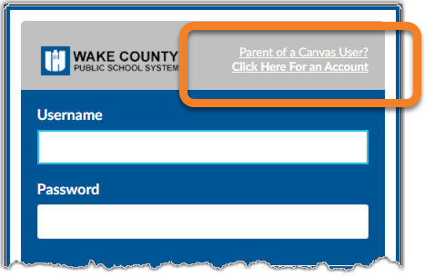 canvas parent account screenshot with link circled to start an account