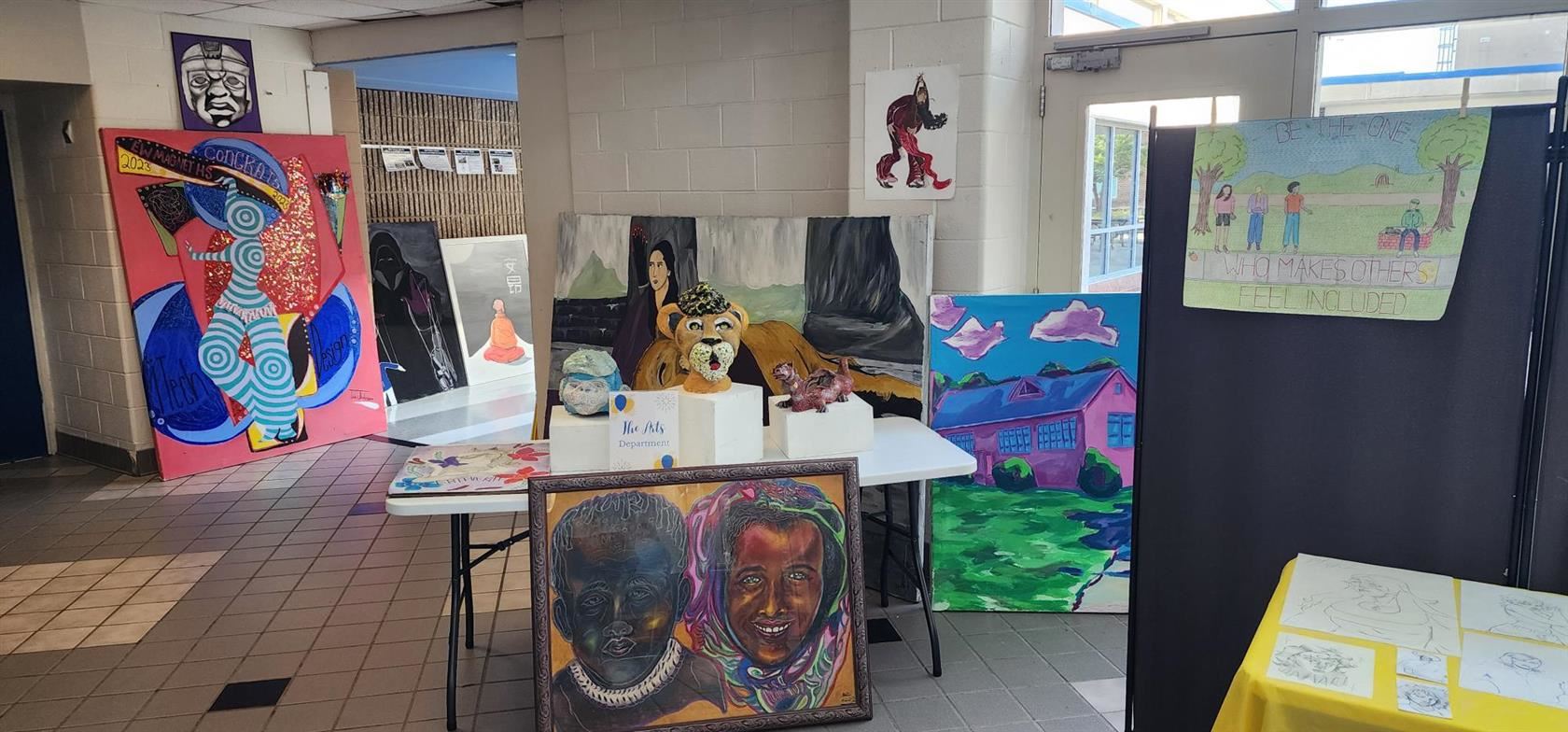 Student artwork is displayed