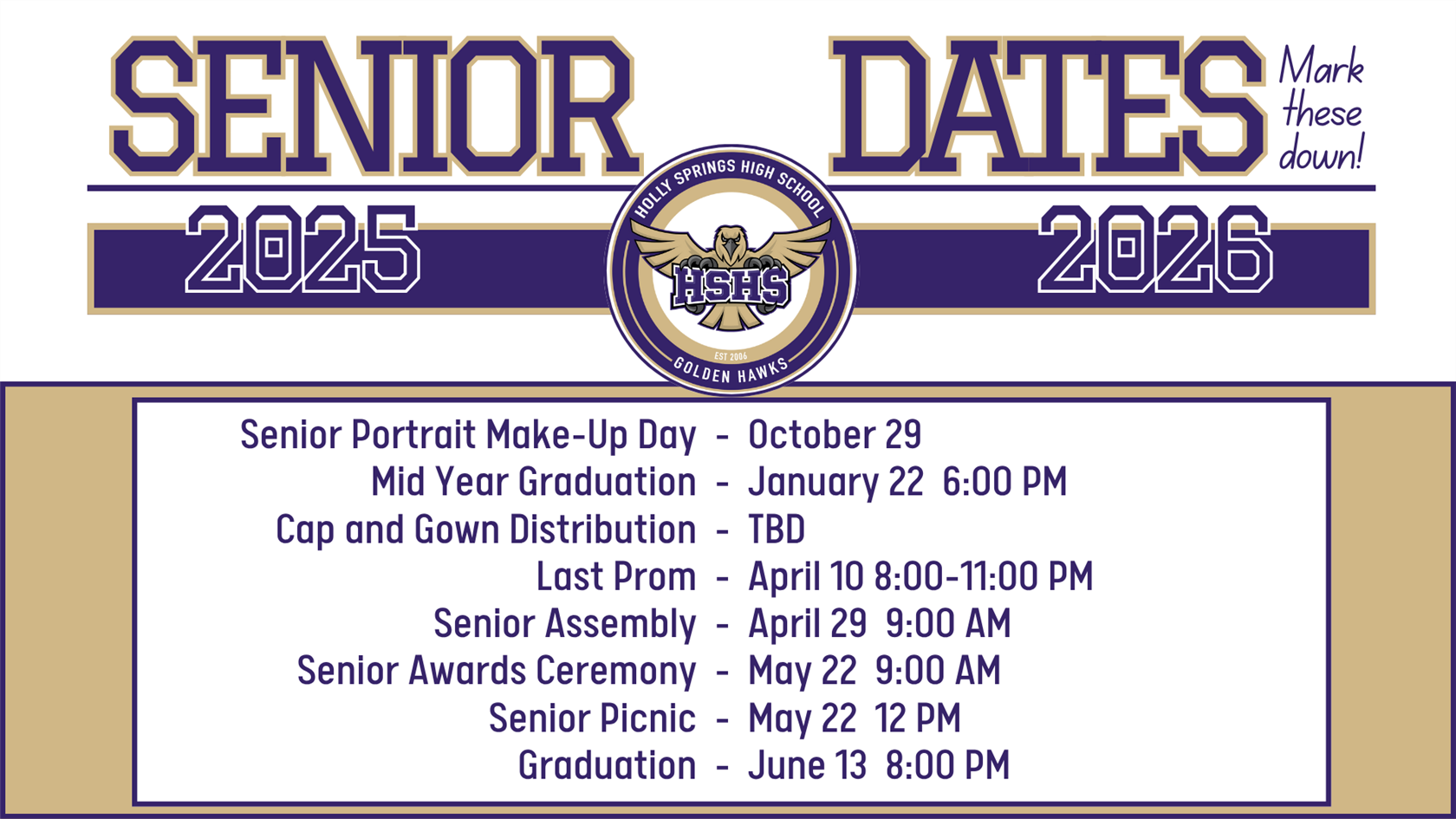 Senior Year Important Dates