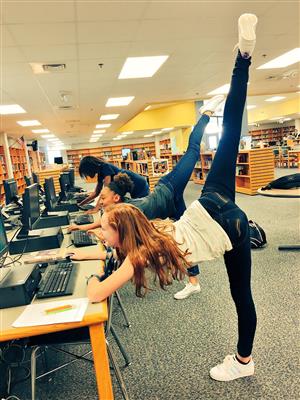 Stretching in the library 