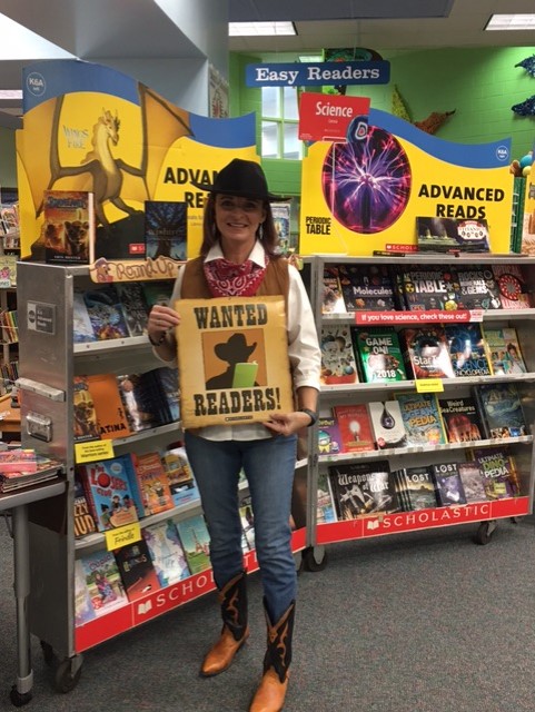 a volunteer at the book fair